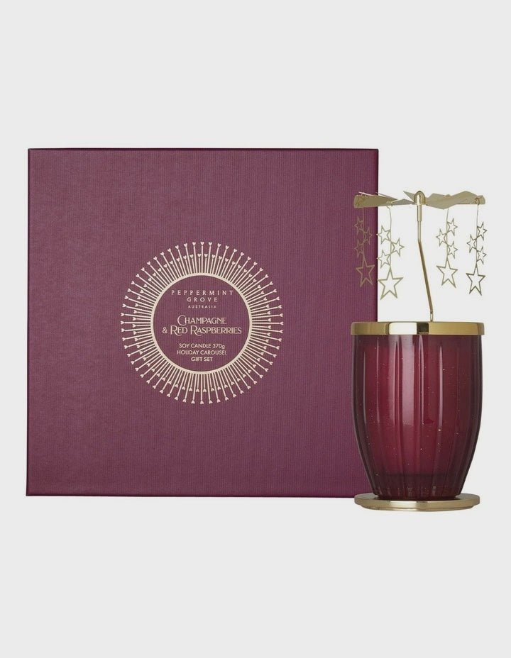 Champagne & Red Raspberries Candle & Carousel Gift Set