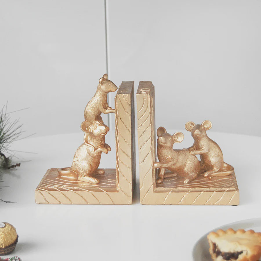 Mouse Bookends Gold