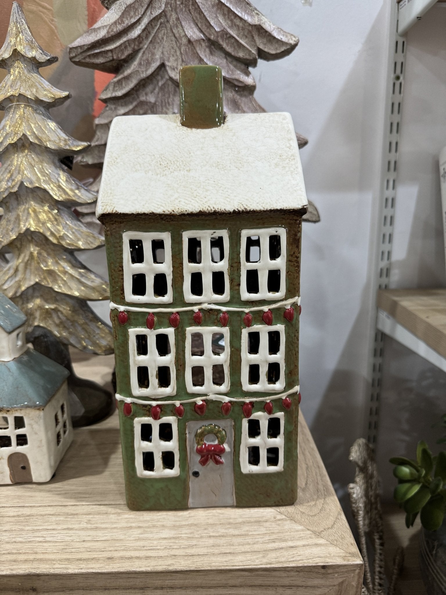 Alsace Tealight Grande Chalet Christmas Green - Home Basics & Design