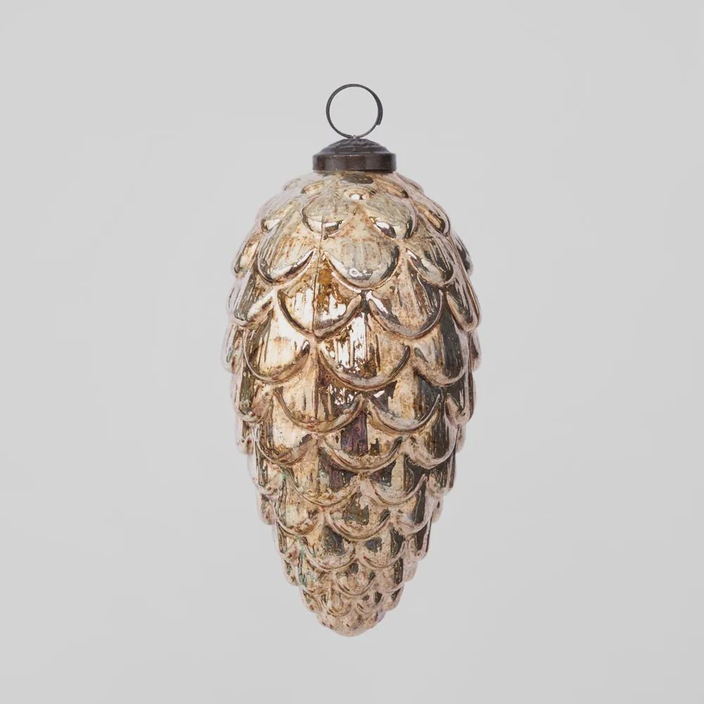 Antiqued Glass Pinecone Decoration Gold Large - Florabelle