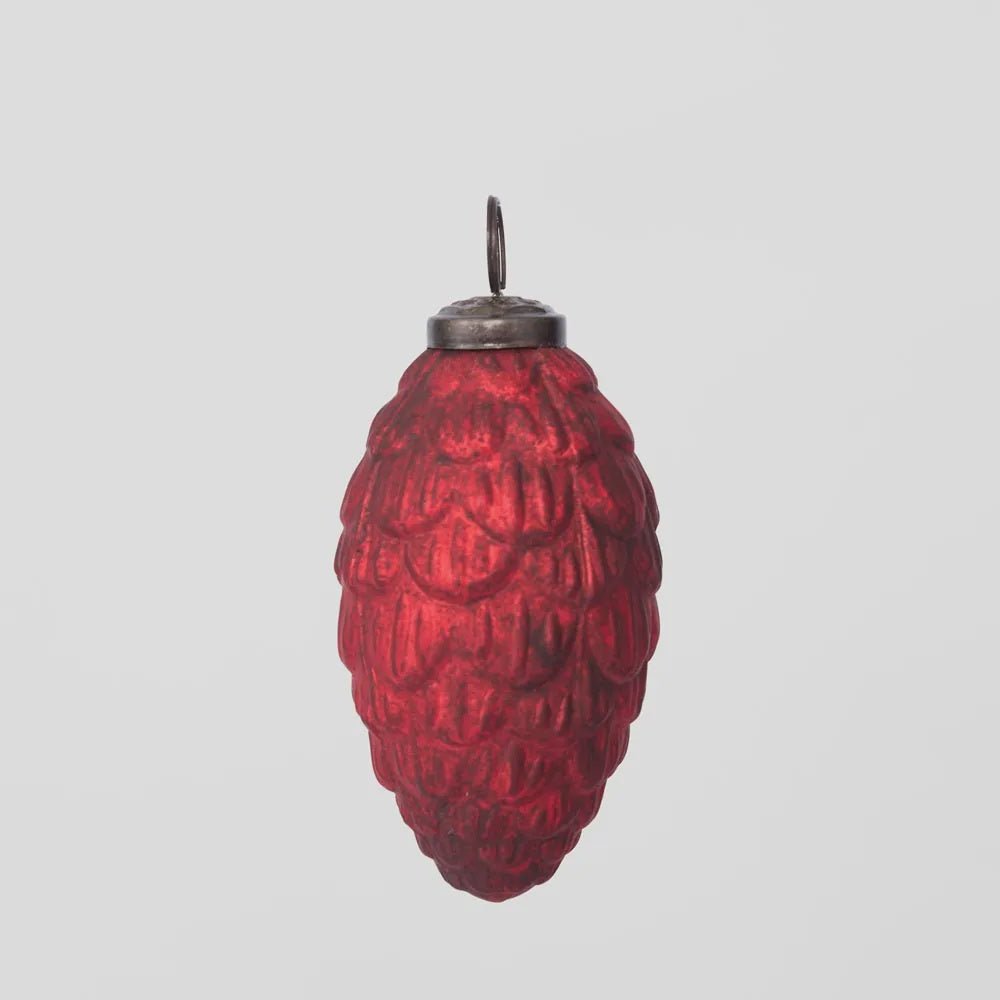 Antiqued Glass Pinecone Decoration Red Small - Florabelle