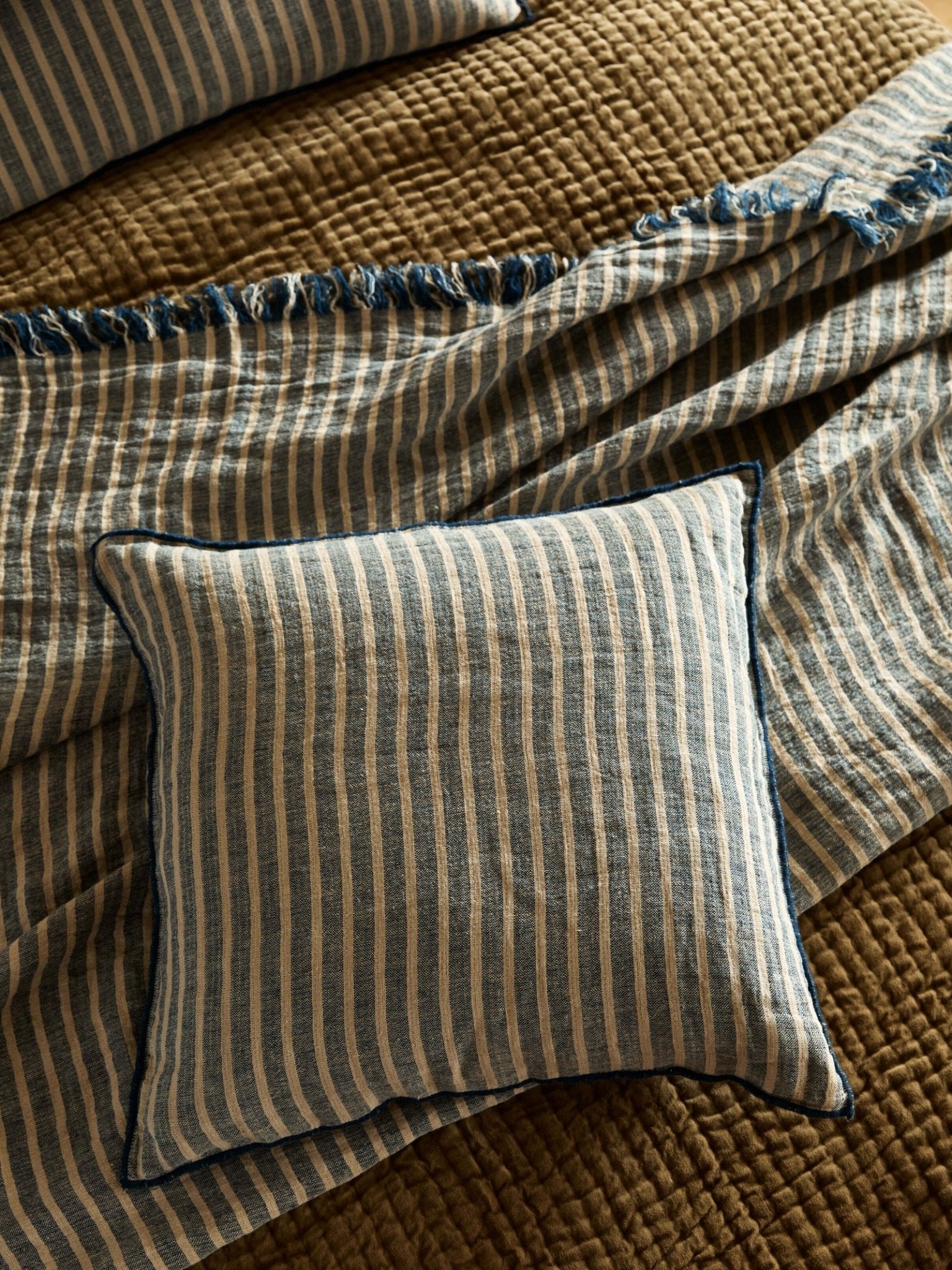 Ava Stripe Indigo Large Cushion - L & M Home