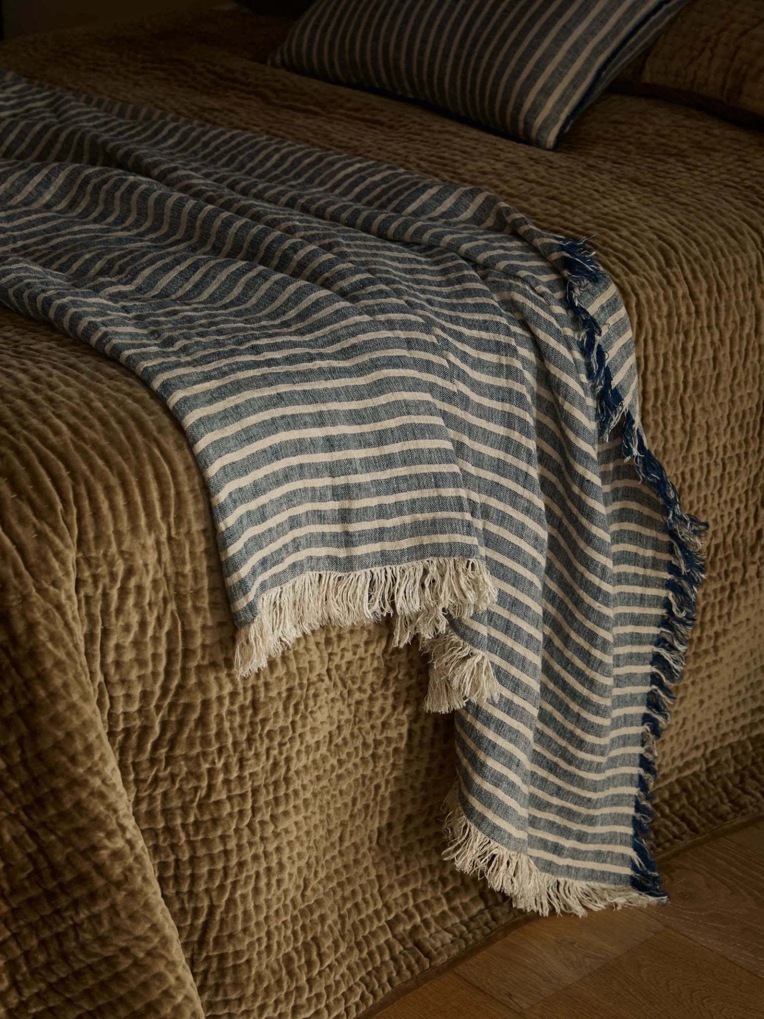 Ava Stripe Indigo Throw - L & M Home