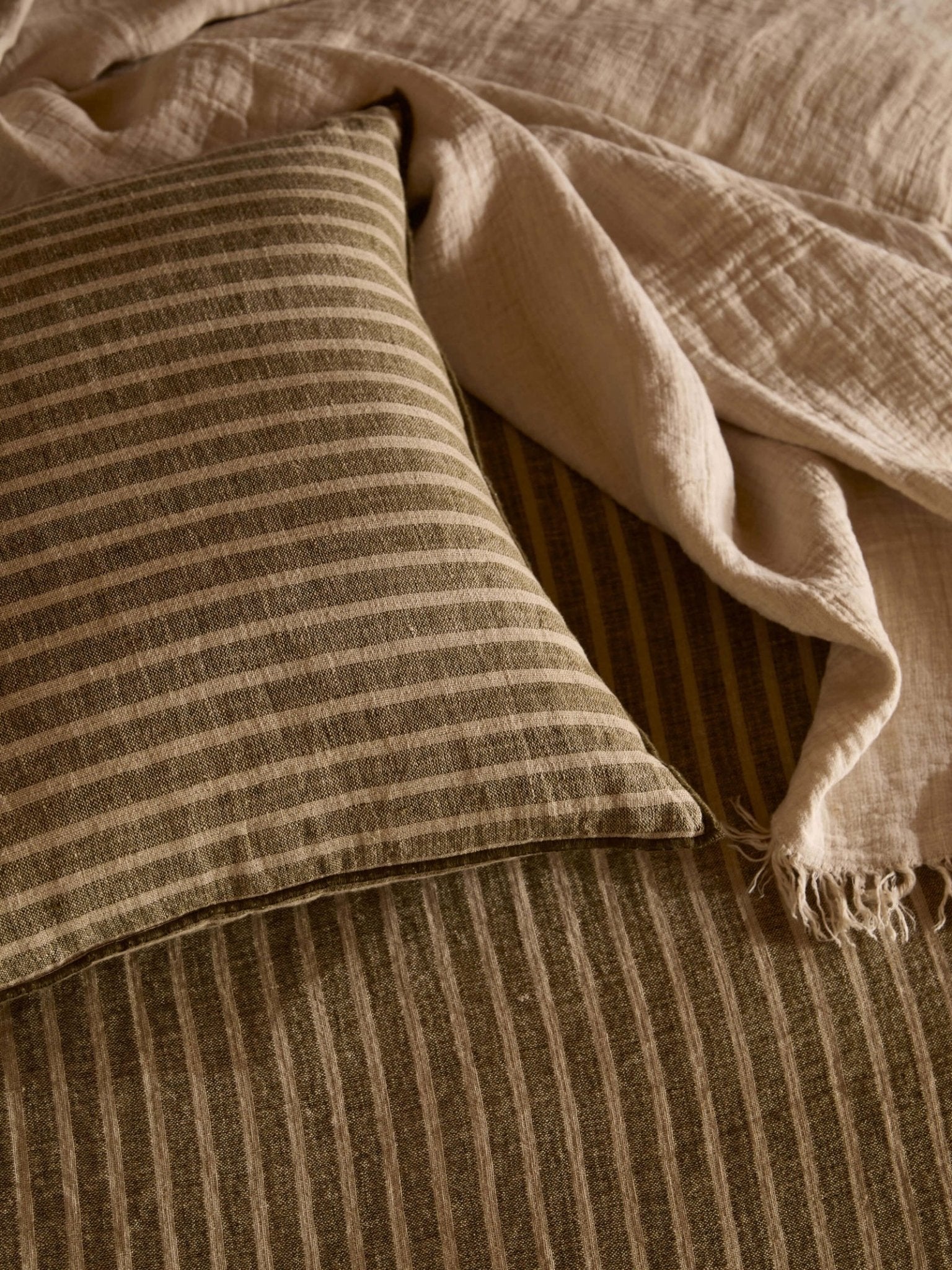 Ava Stripe Khaki Large Cushion-L & M Home
