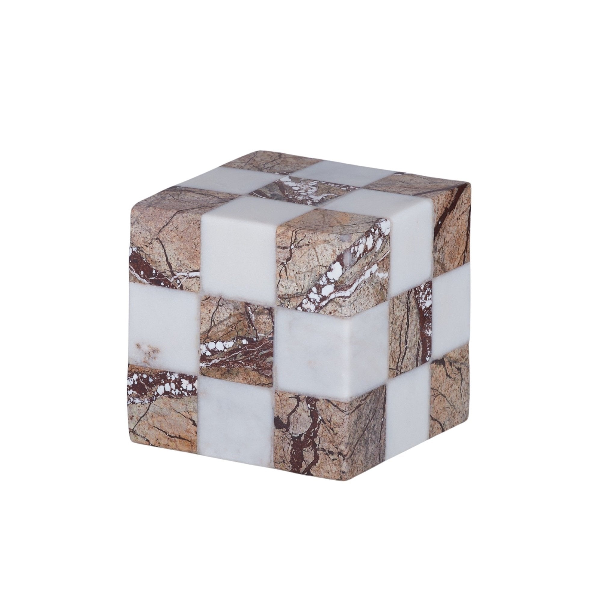 Cubo Marble Sculpture 9x9cm White/Brown-Coast to Coast