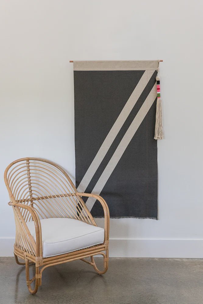 Double Stripe Banner Charcoal w Tassel - Lucky Charlie
