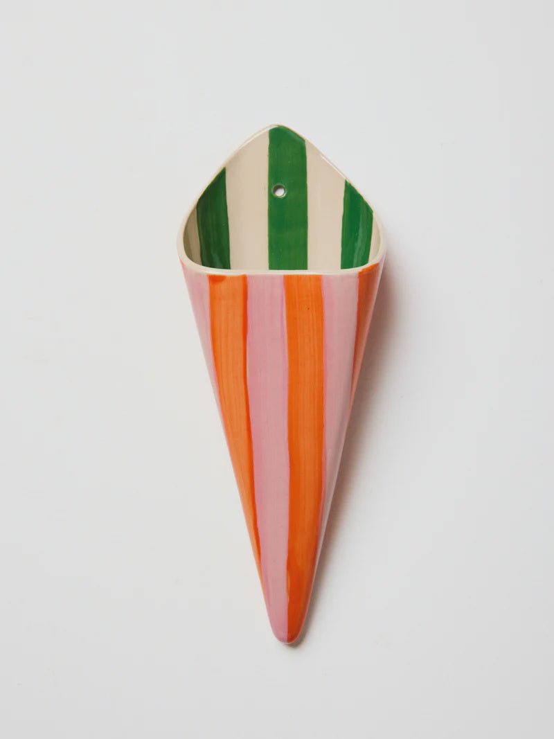 Folly Wall Vase Pink Stripe-Jones & Co