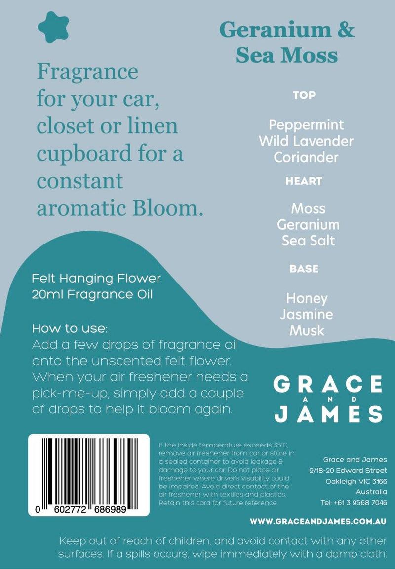 Geranium & Sea Moss Felt Air Freshener - Grace and James