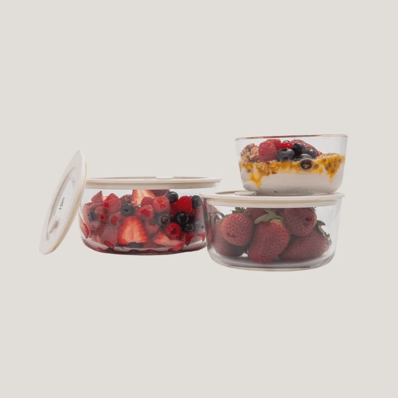 Glass Food Containers Round Mixed 3pk Oat Milk-Seed & Sprout