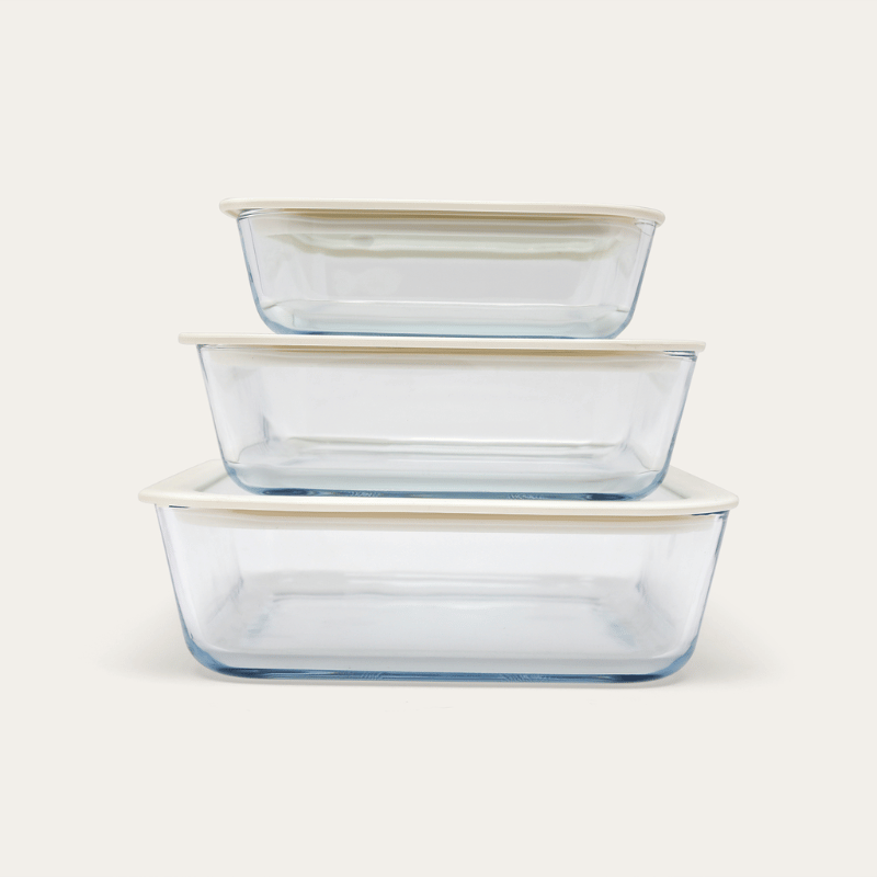 Glass Food Containers Rect. Mixed 3pk Oat Milk