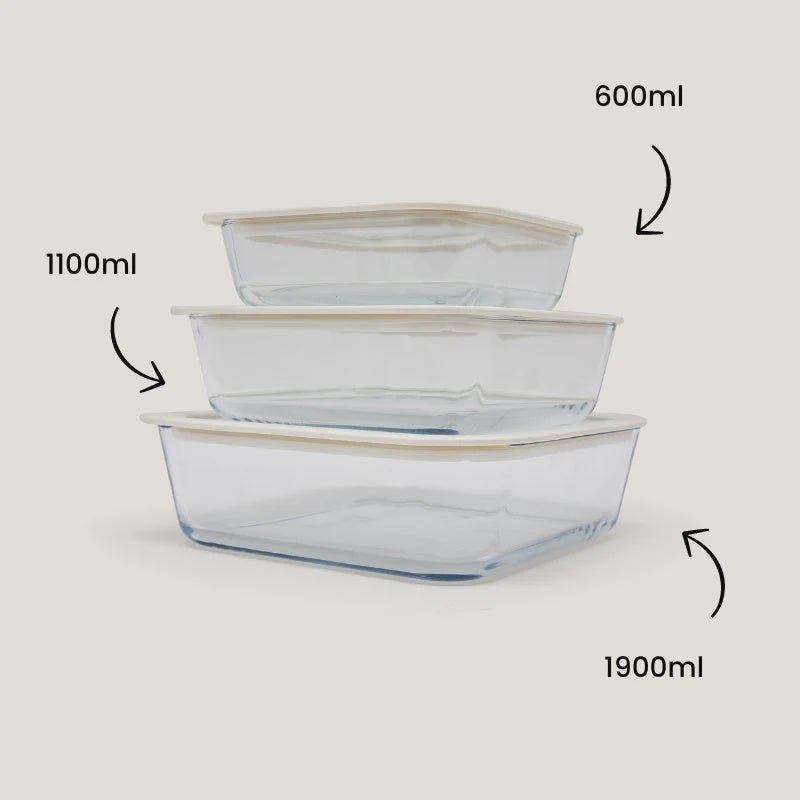 Glass Food Containers Square Mixed 3pk - Seed & Sprout