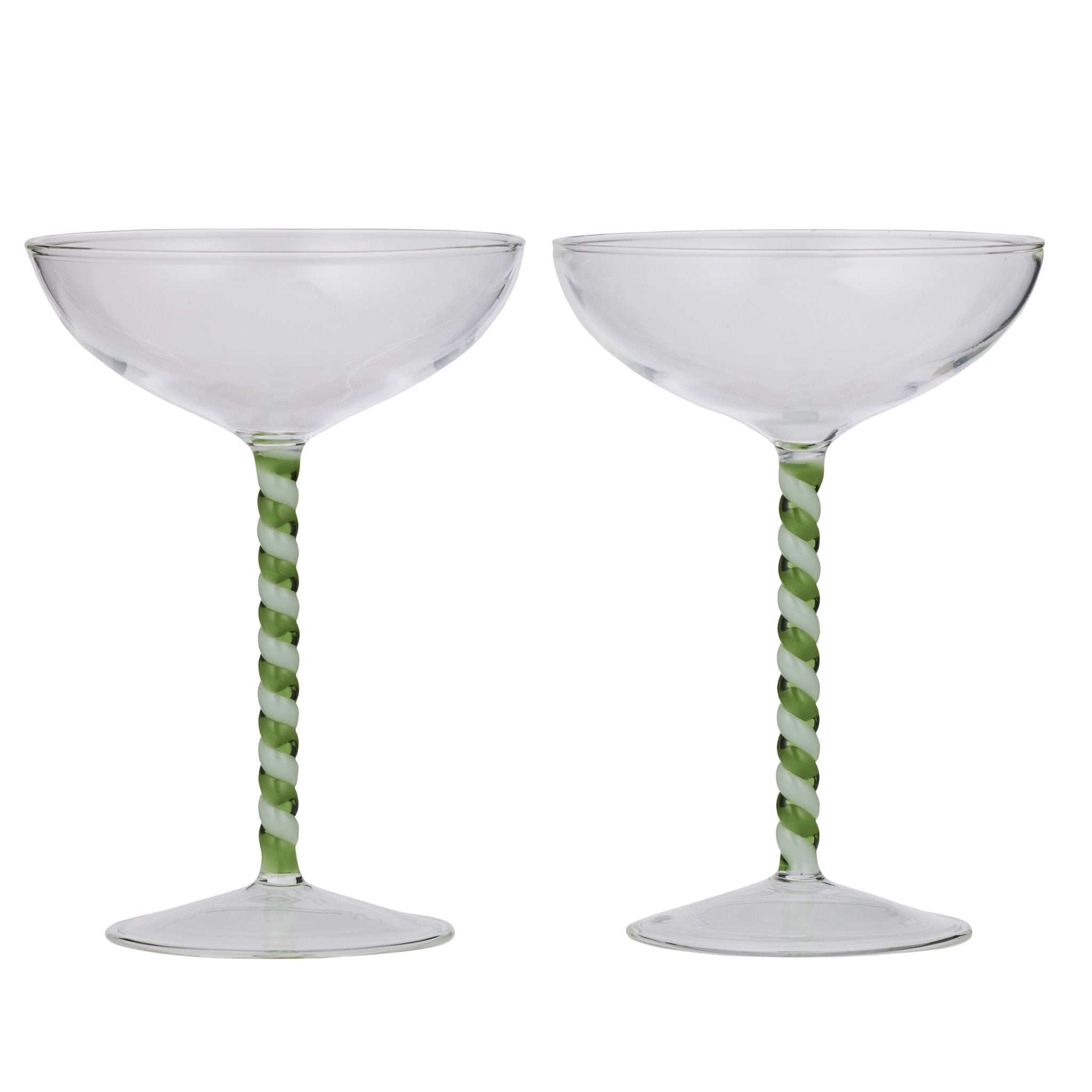 Green & White Swirl S/2 Coupe Glass-Coast to Coast
