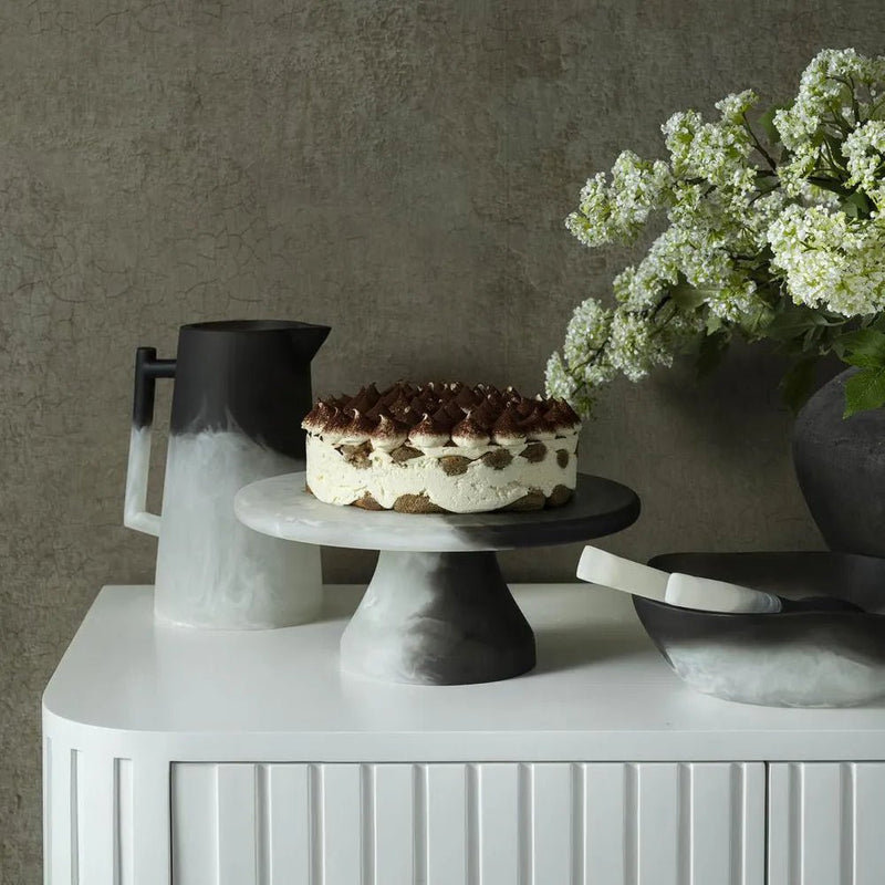 Halo Cake Stand Resin B&W Swirl - Florabelle
