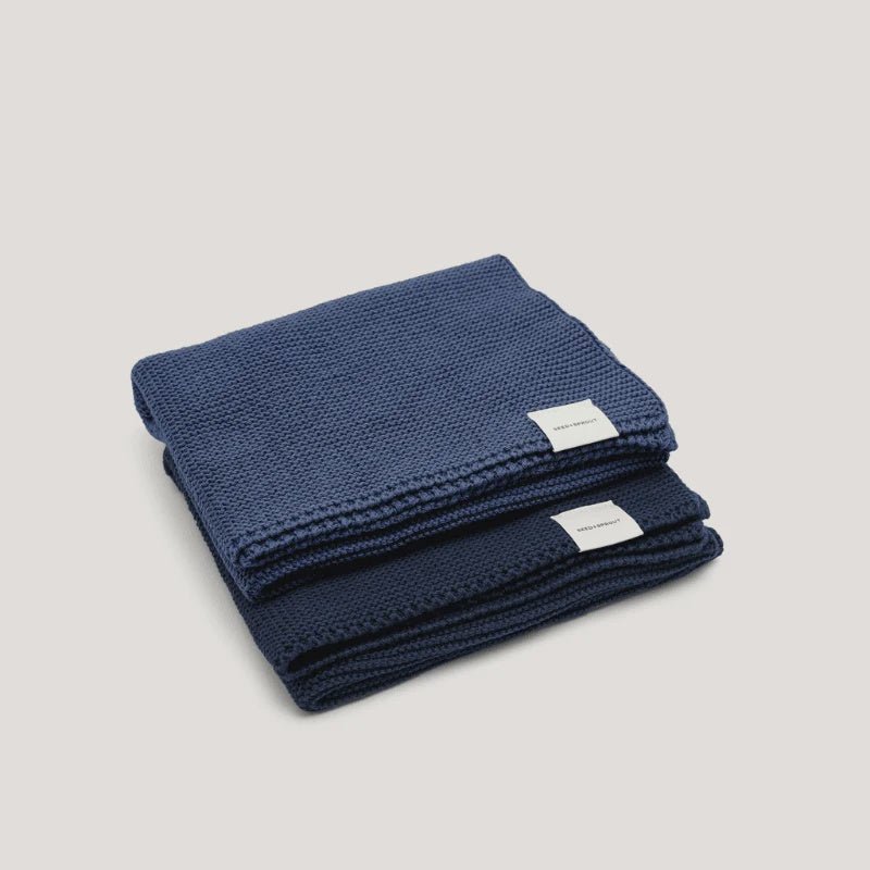 Knitted Tea Towel Set Indigo/Ink-Seed & Sprout
