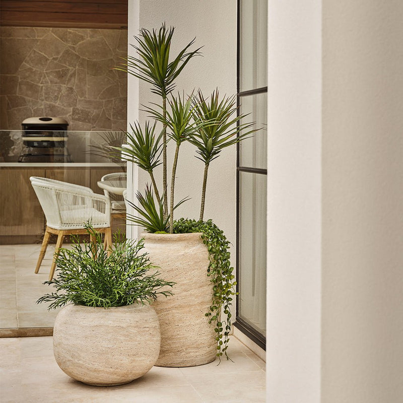 Lightweight Ivory Travertine Pots - Floral Interiors