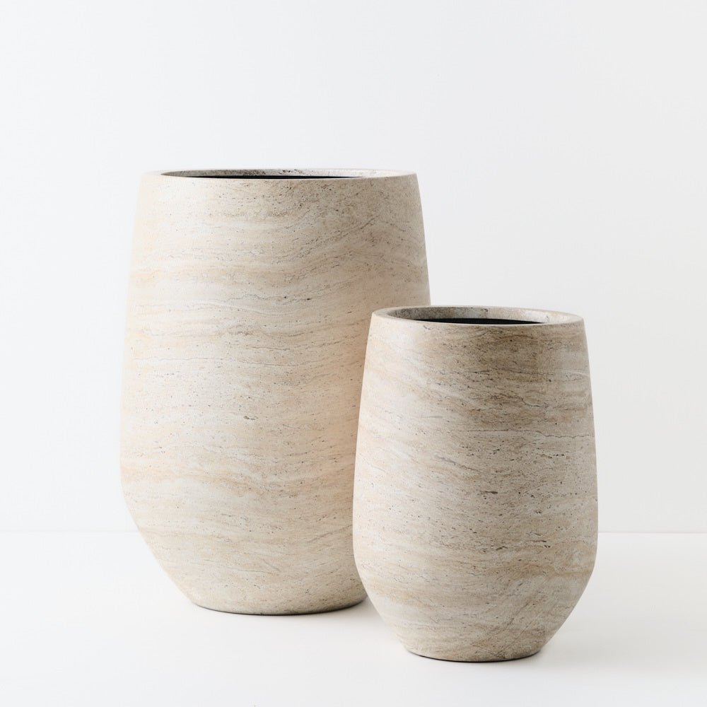 Lightweight Ivory Travertine Tall Egg Pots - Floral Interiors