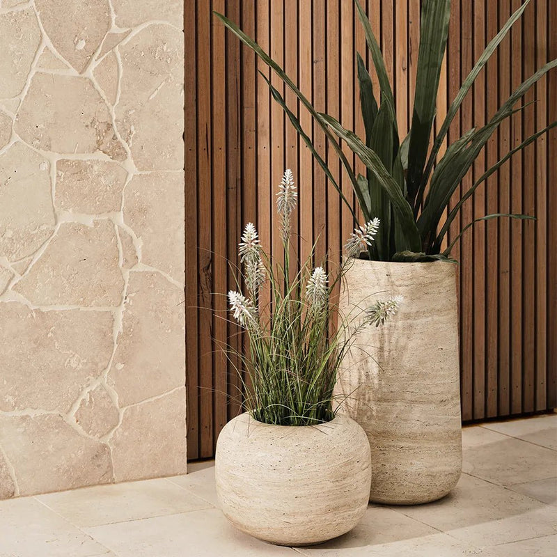 Lightweight Ivory Travertine Tall Pot - Floral Interiors
