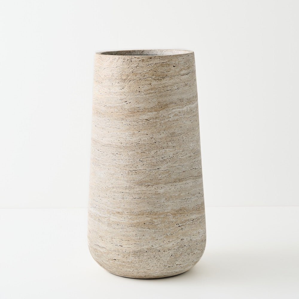 Lightweight Ivory Travertine Tall Pot - Floral Interiors