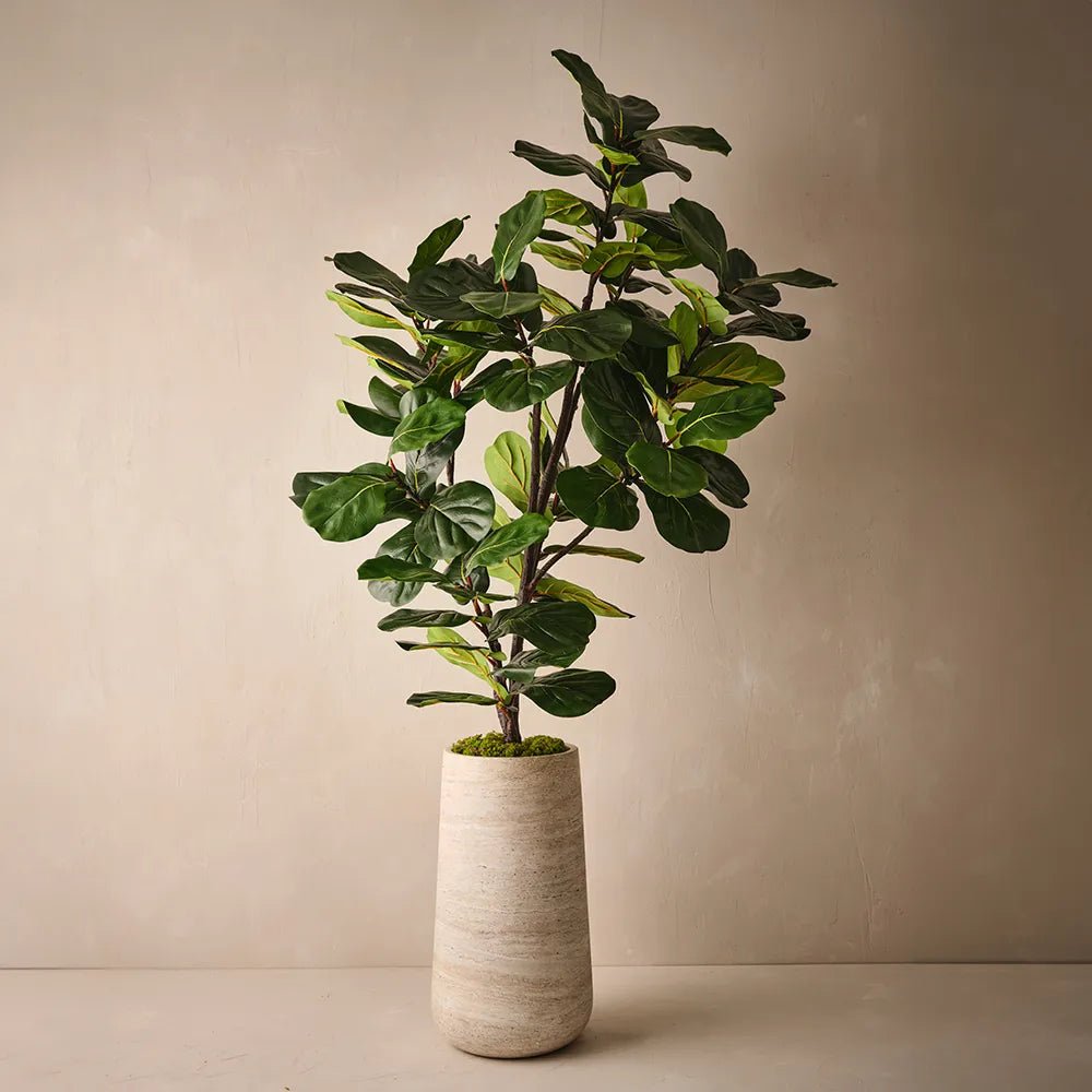 Lightweight Ivory Travertine Tall Pot - Floral Interiors