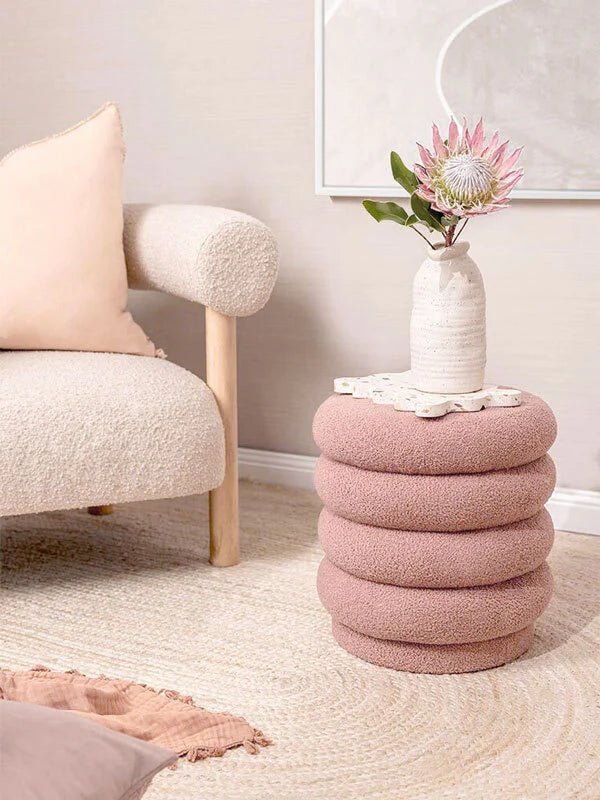 Lucia Round Boucle Stool Blush - Urban Road