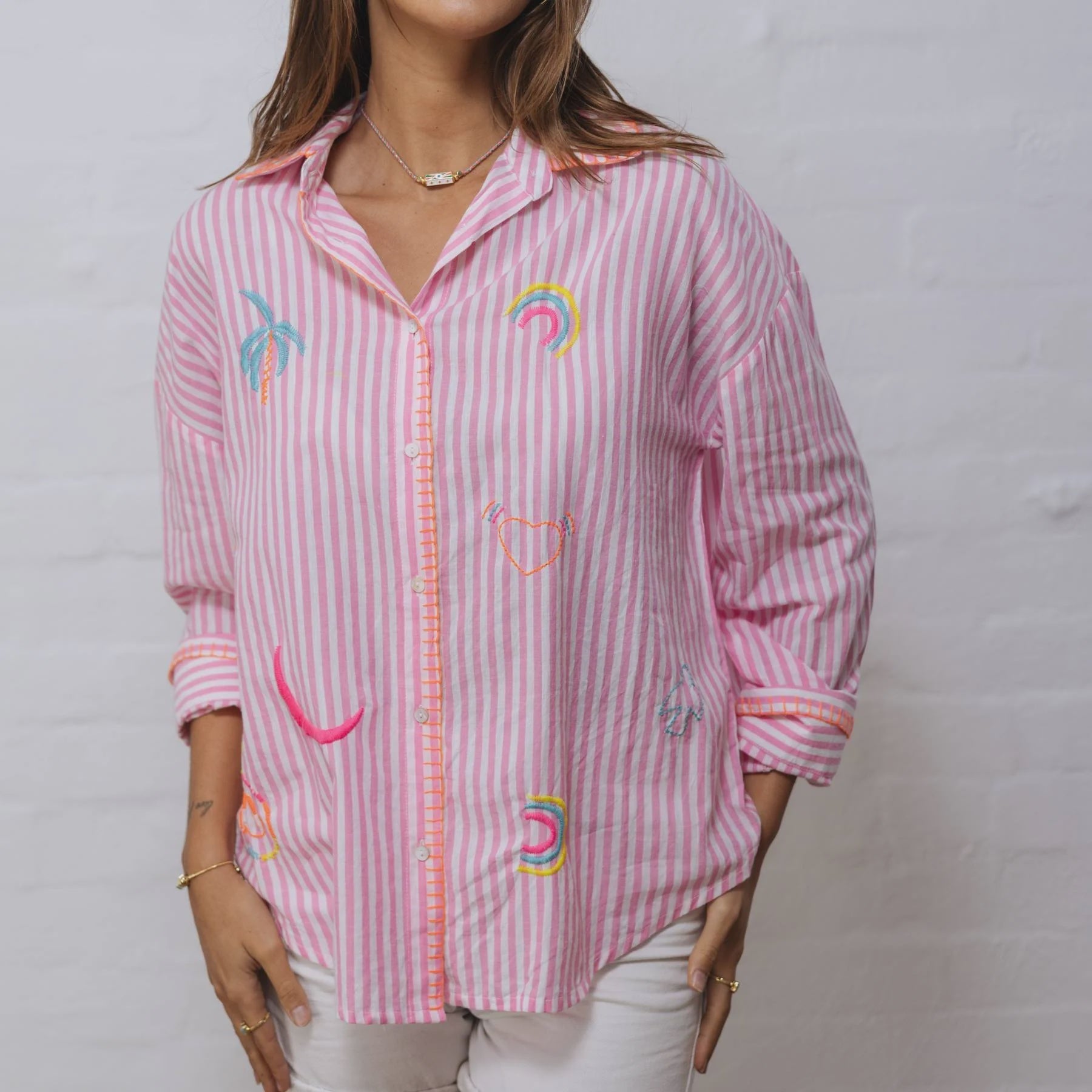 Pink Stripe Embroided Shirt - Zoda