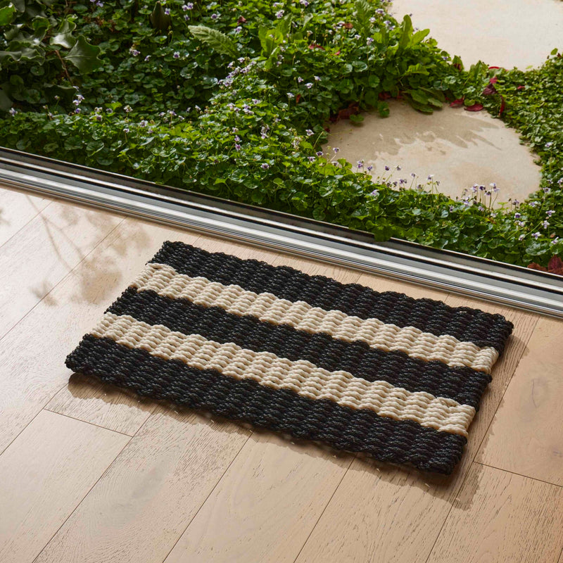 Rope Door Mat Black Stripe-IsAlbi