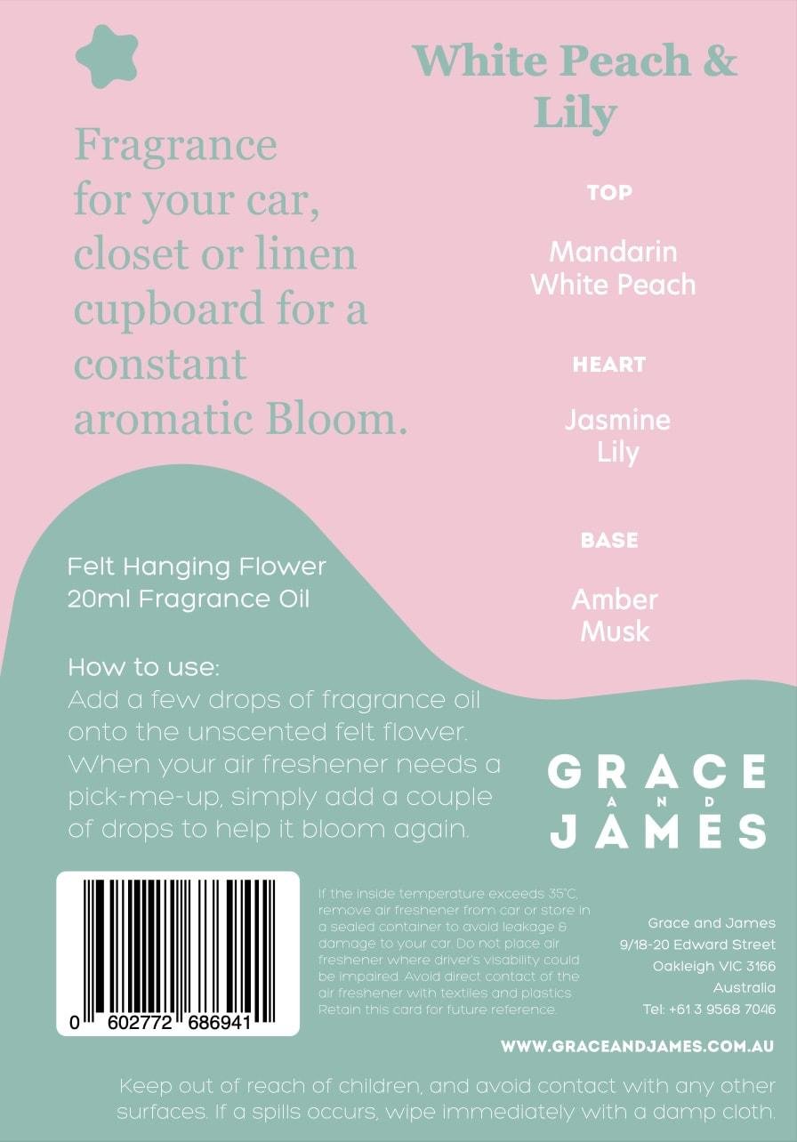 White Peach & Lily Felt Air Freshener - Grace and James