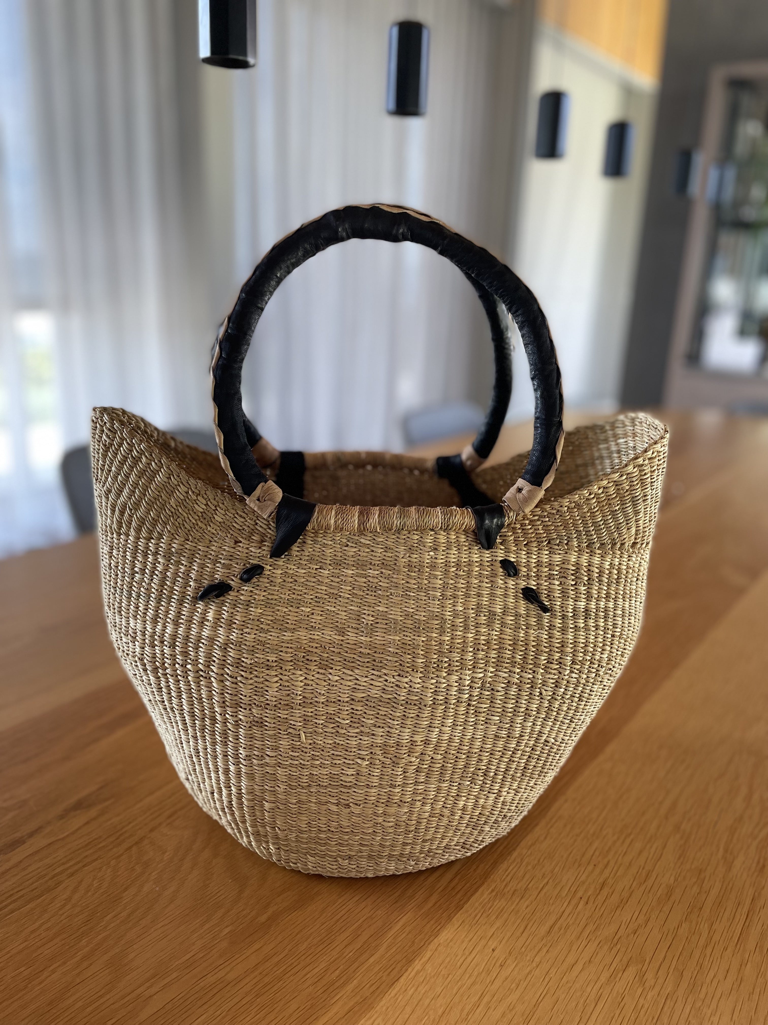 Natural Basket with Black Handle