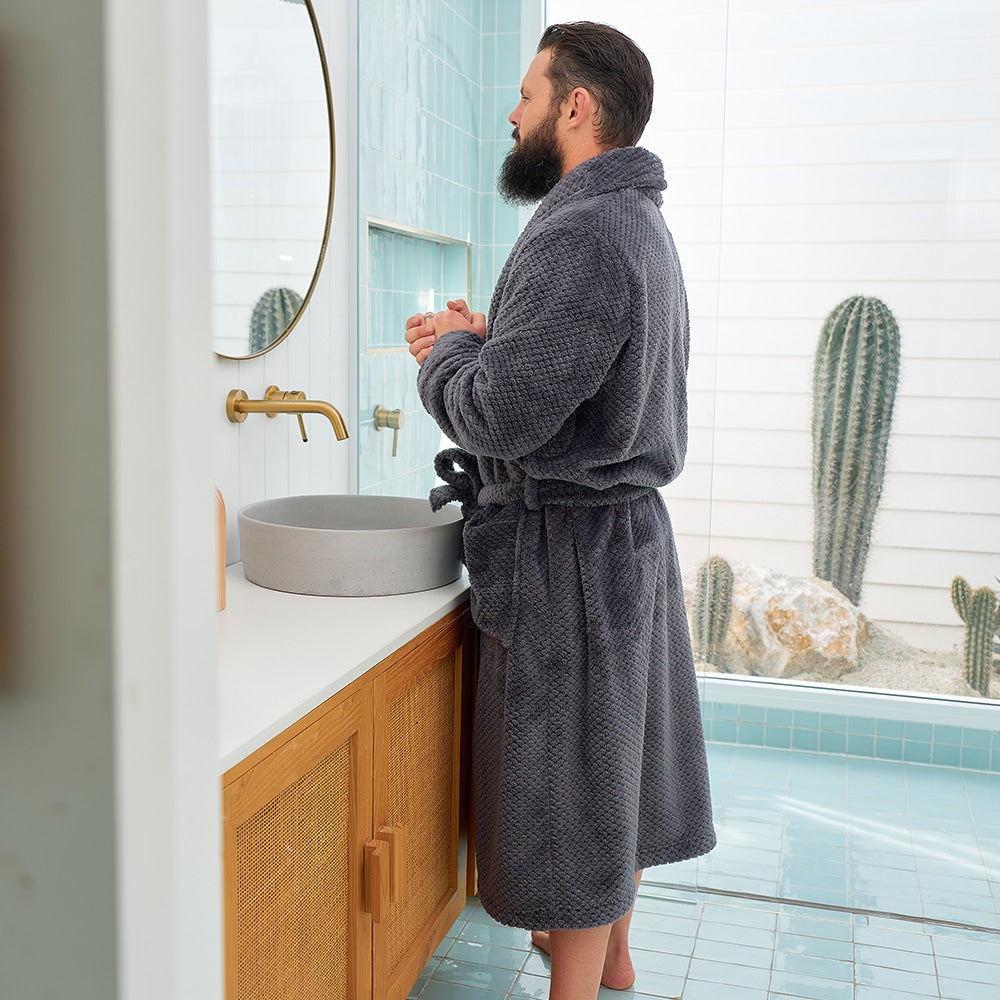 Bath Robe Charcoal Mens OS