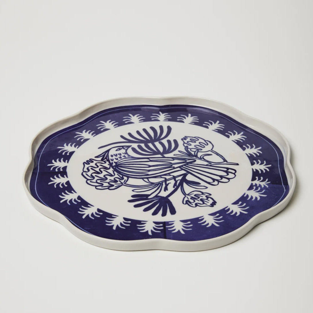 Del Sol Bird Platter Blue